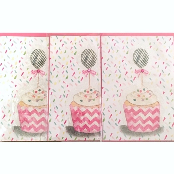 Target Other - 3 Handmade Greeting Cards Blank Envelopes Cupcake Birthday Confetti Glitter Pink